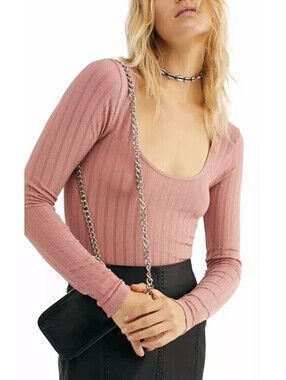 FREE PEOPLE intimately Coral Long Sleeve Scoop Neck Evening Top Size M\L NWT